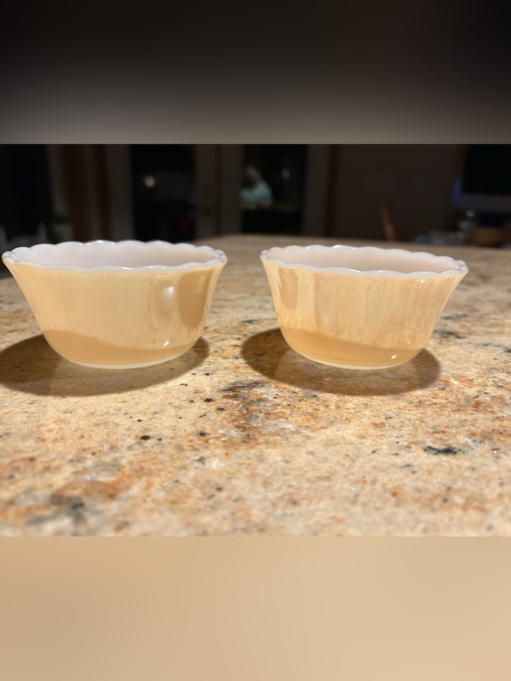 Fire King Peach Luster Ramekin Custard Dishes 6oz Set of 2.
